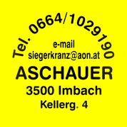 Logo von Aschauer mit Telefonnummer und Anschrift
